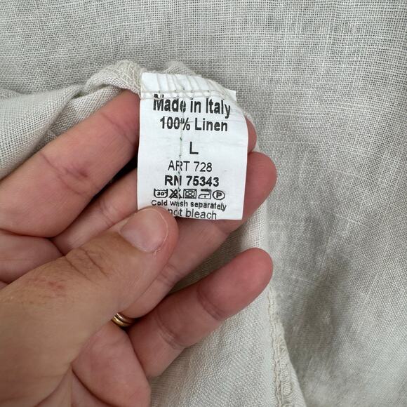 Terzo Millennio Linen Tunic Top Womens L Tan Lagenlook Cottagecore Long Sleeve - Picture 6 of 8